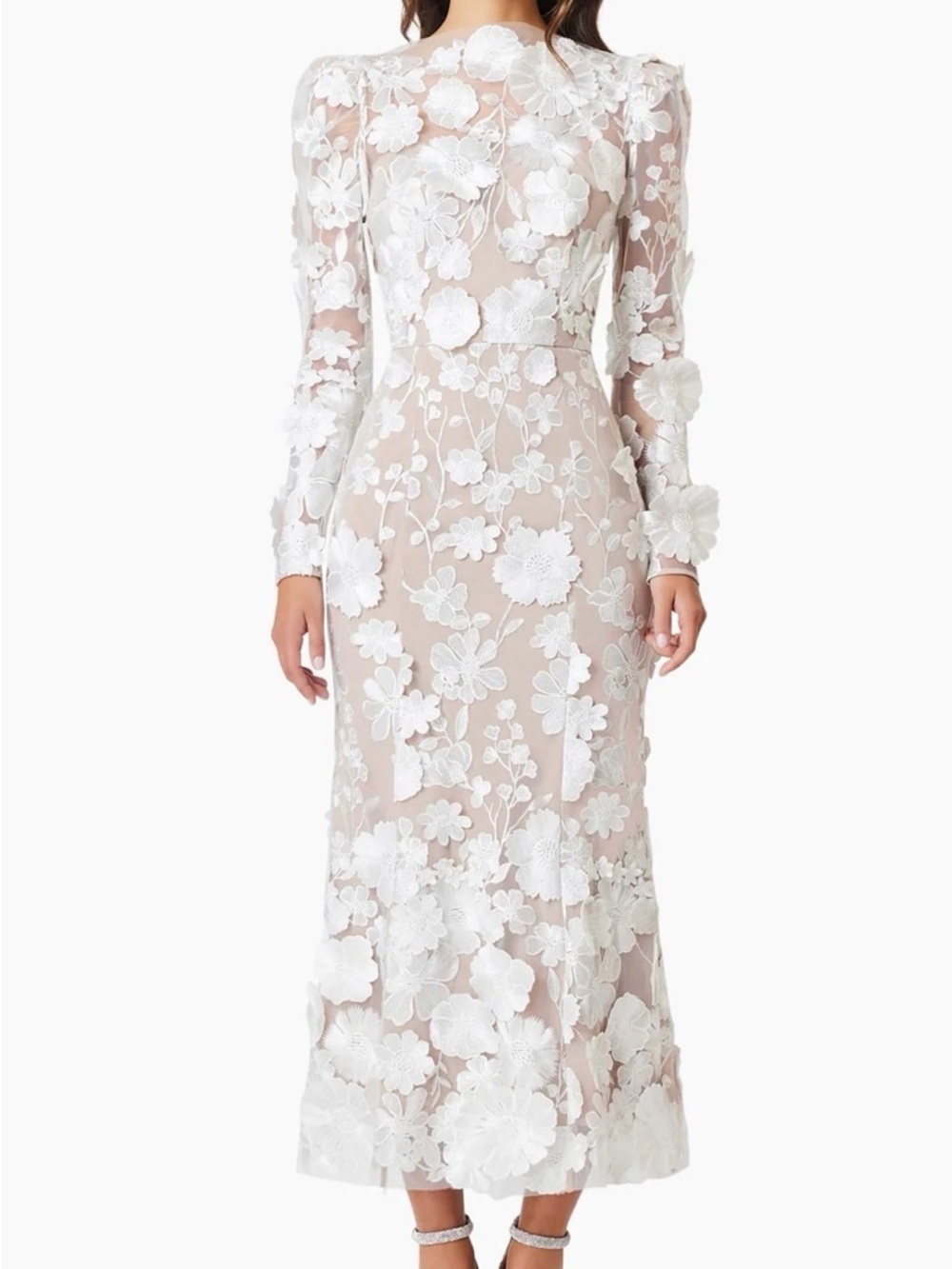 Elliatt , Shannon 3D Floral Midi/maxi Dress In White, Floral Appliqué Dress